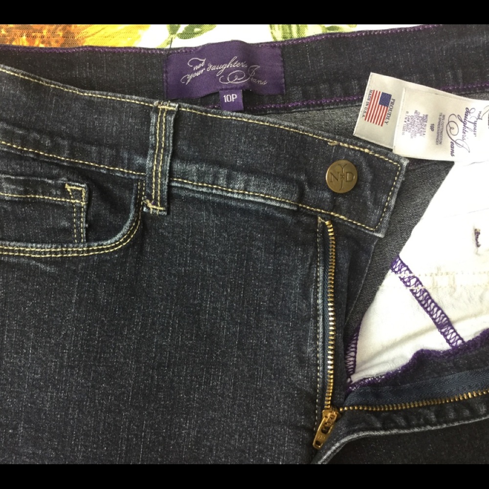 NYDJ Sz 10P Black Dark Wash Denim Jeans Straight L